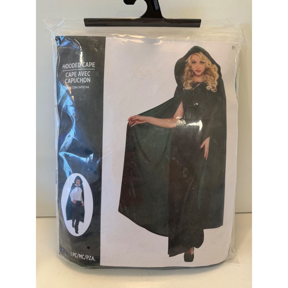 Dark Emerald Green Hooded Cape Velvet Cloak Costume Accessory One Size